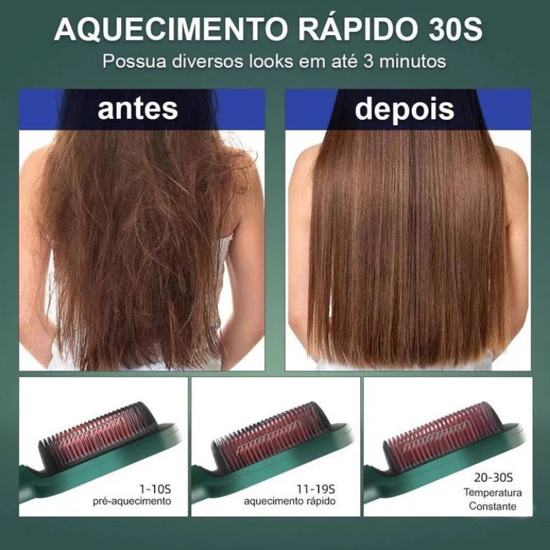 Escova Alisadora Bivolt 3 em 1 Alisa Hidrata Modela Alinha e Anti-Frizz