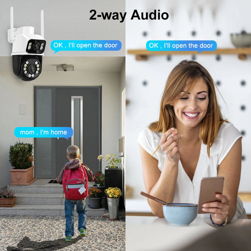 New 8MP 4K PTZ Wifi Camera Dual Lens with Dual Screen Ai Human Detect Auto Tracking Outdoor Surveillance Camera iCSee