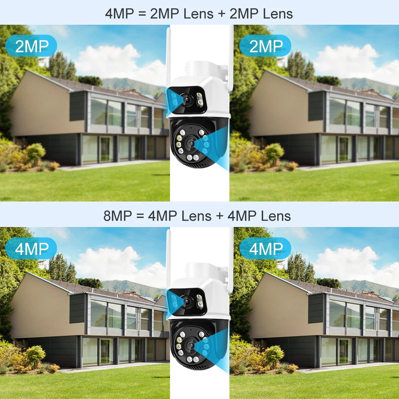 New 8MP 4K PTZ Wifi Camera Dual Lens with Dual Screen Ai Human Detect Auto Tracking Outdoor Surveillance Camera iCSee