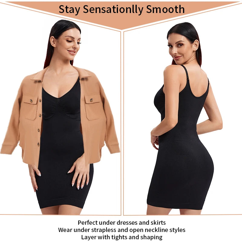 Women Slimming Shapewear Underwear Control Strap Sexy Deep V-Neck Push Up Dress Body Shaper Spaghetti Waist Trainer Lingerie