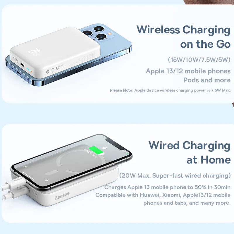 Baseus Power Bank 10000mAh 20000mAh Mini Magnetic Wireless Fast Charge Auto-wake For iPhone 15 14 13  Pro Max Magsafe Powerbank